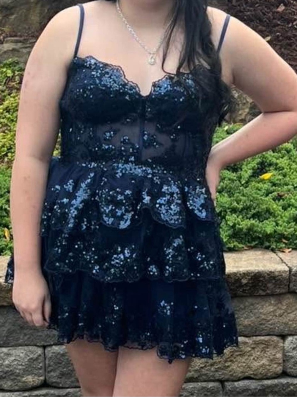 Women’s Navy Sequin Tiered Mini Dress